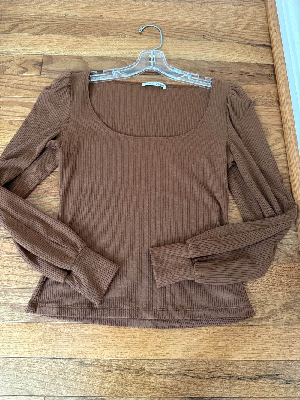 Reformation Jeans Brown Ribbed Long Sleeve Top